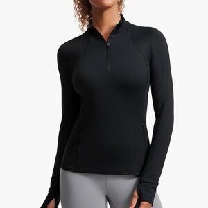 CRZ YOGA Women's Black Half Zip Long Sleeve Pullover Shirt